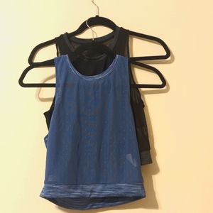 🌻3/$30 Two ZYIA Active crop tank tops:blue AND black luxe high neck mesh dot